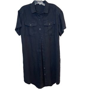 ALEX MILL Linen Dress Womens Size S Utility Shirt Dress Navy Blue - midi length